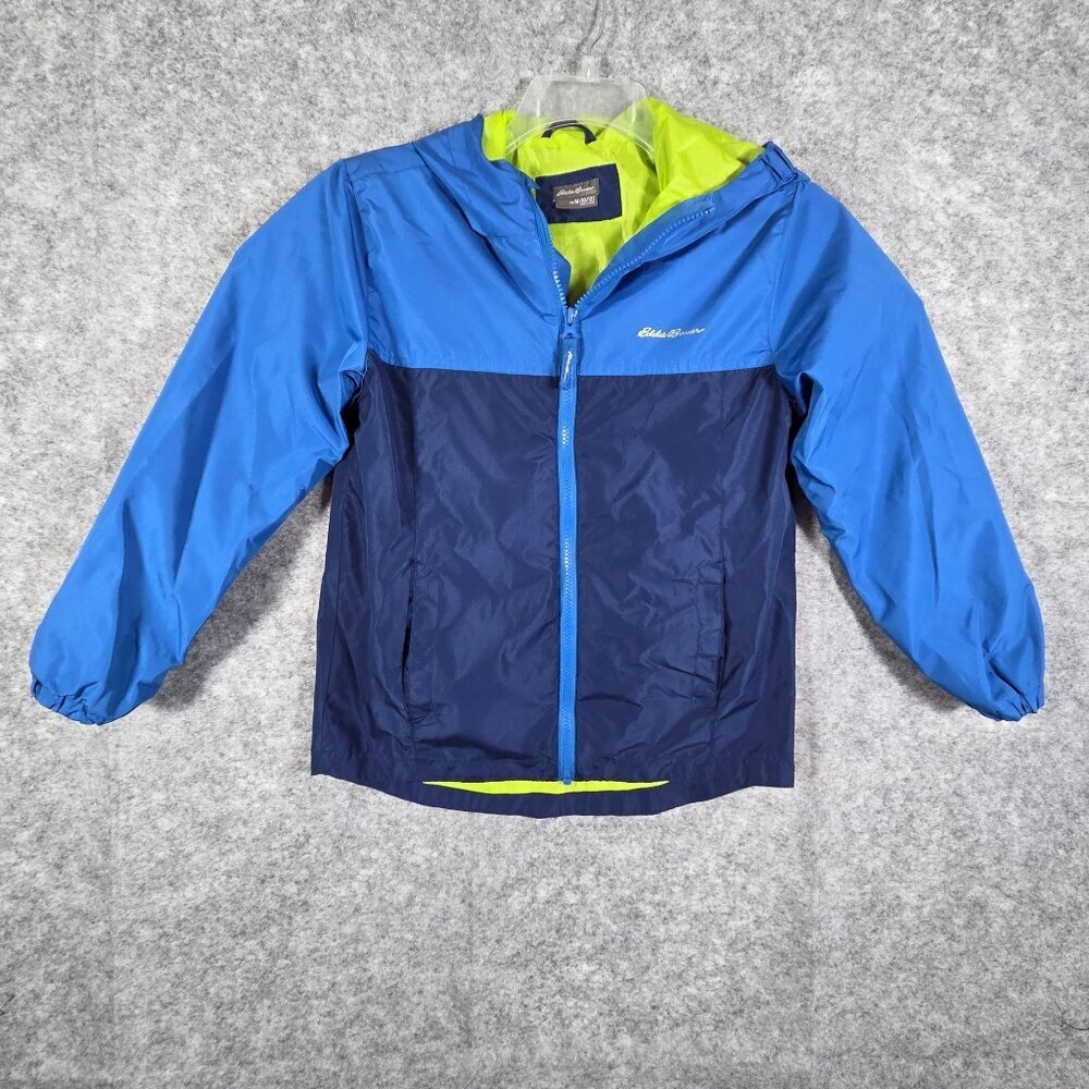 Eddie Bauer Kids Windbreaker Jacket Hooded Zip Up Water Resistent Blue Sz 10/12